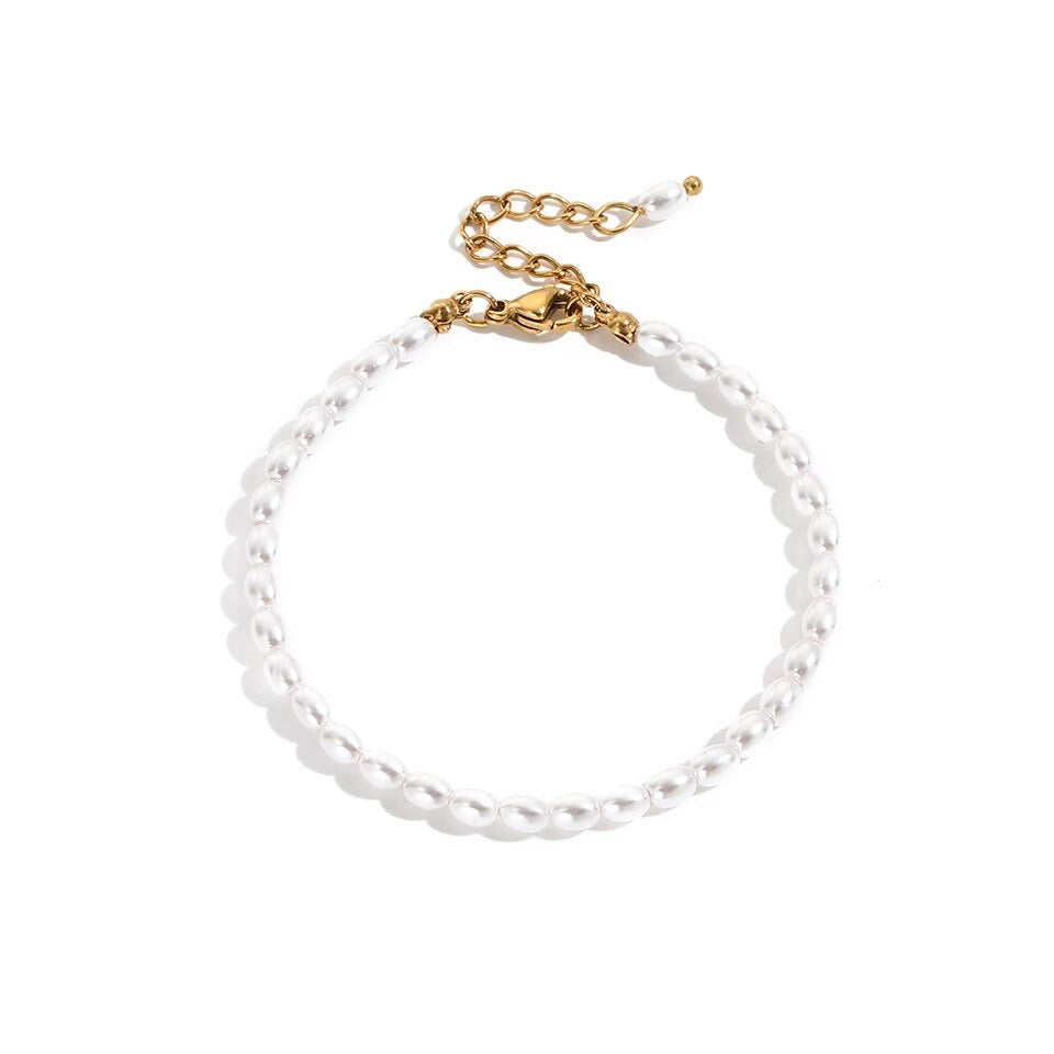 bracelet maud en perle et acier inoxydable personnalisable couleur or