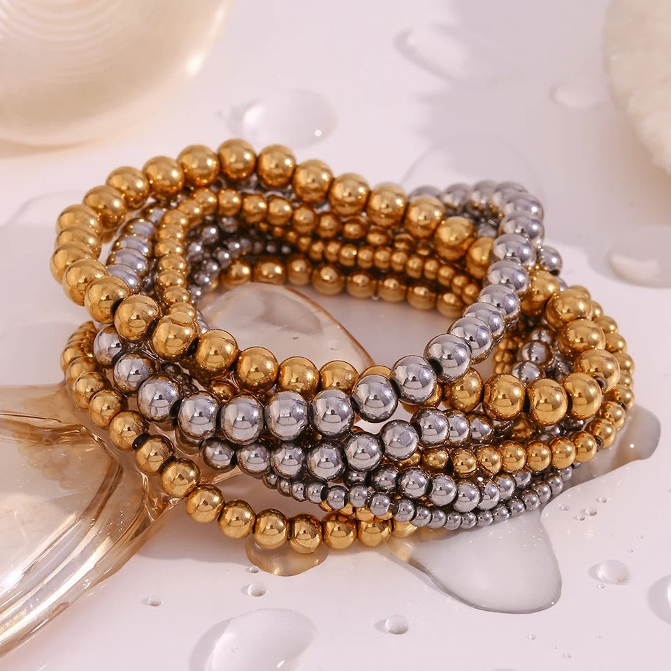 bracelet prado perle en acier inoxydable couleur or ou argent personalissable