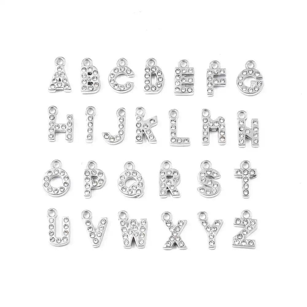  charms alphabet majuscule couleur argent avec strass pour bijoux personnalisables